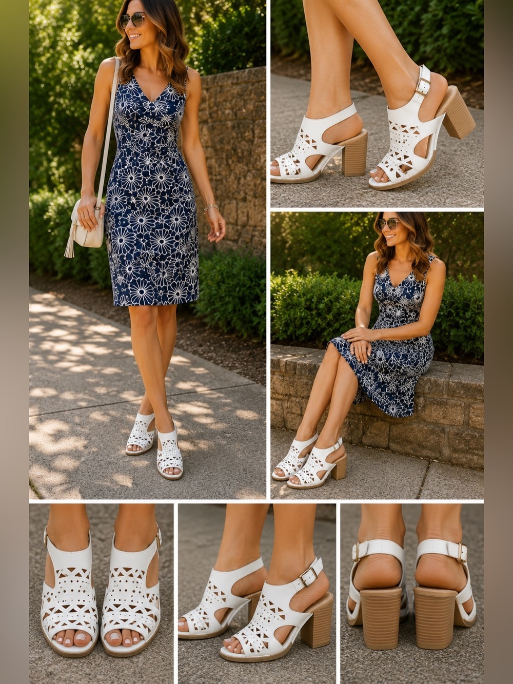Spring Step Made in Italy Leather Cutout Block Heel Sandals Fits US 7.5–8 White